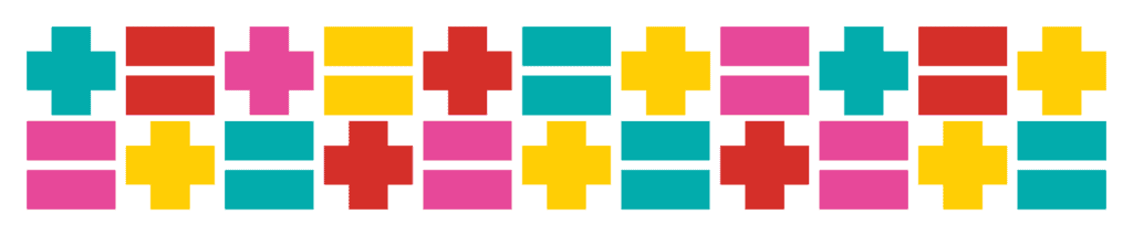 graphic brand element made up of multicolored plus and equal symbols